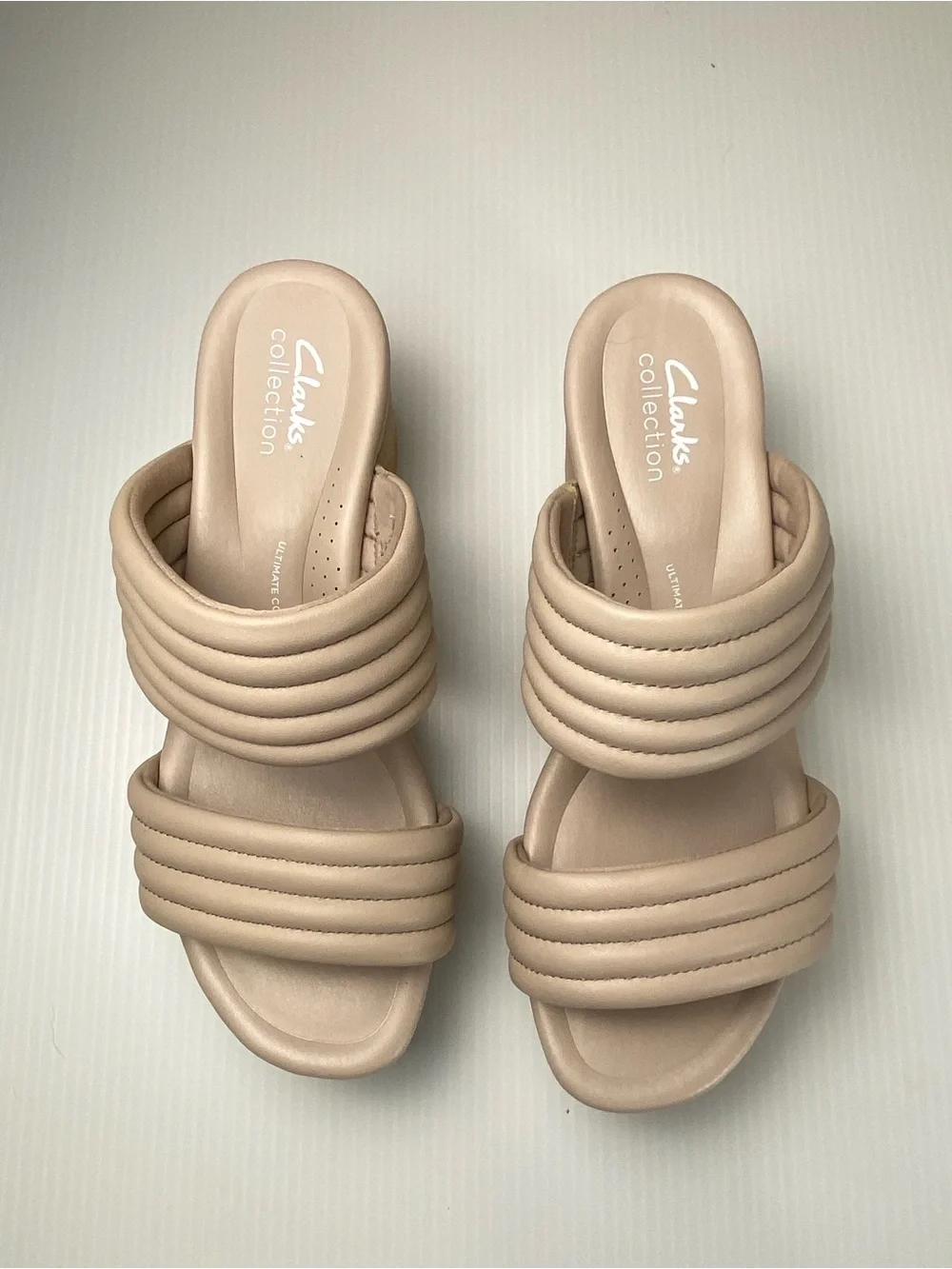 Clarks Beige Padded Strap Wedge Sandals